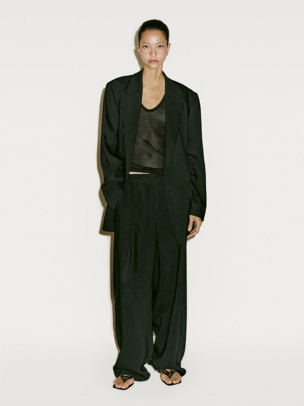 Massimo Dutti Костюмные брюки из льняной смеси с вытачками - Limited Edition, черный