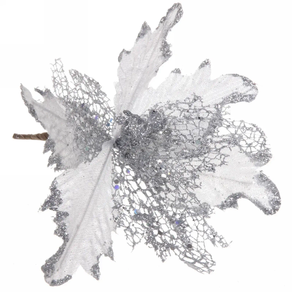 Украшение новогоднее «Пуансеттия-Нежность» 23 см, Серебро