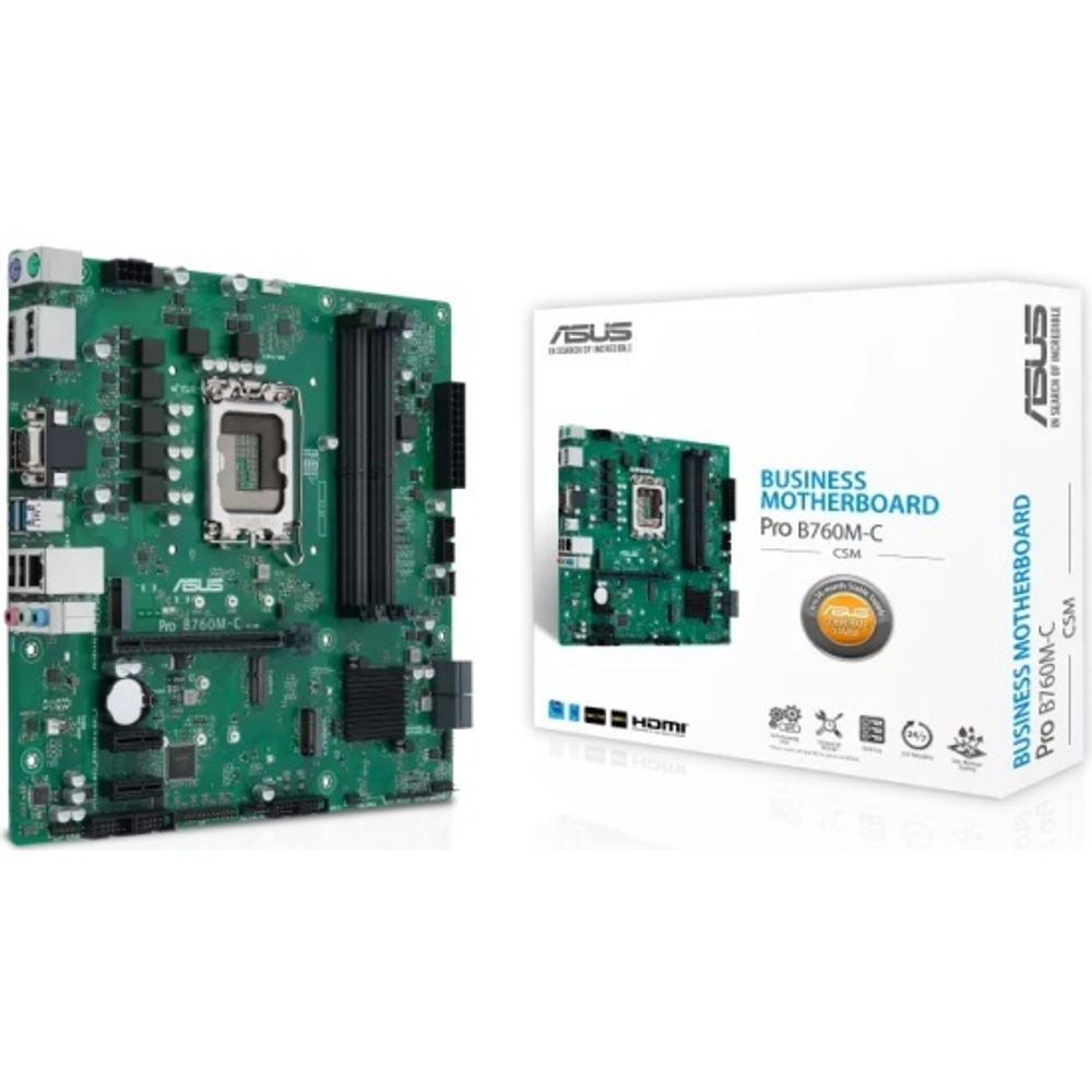 Материнская плата ASUS PRO B760M-C-CSM, LGA1700/B760/2xDDR5/3xPCI-E/2xM.2/SB/GLAN/2xDP/HDMI/VGA/mATX (90MB1DX0-M0EAYC)