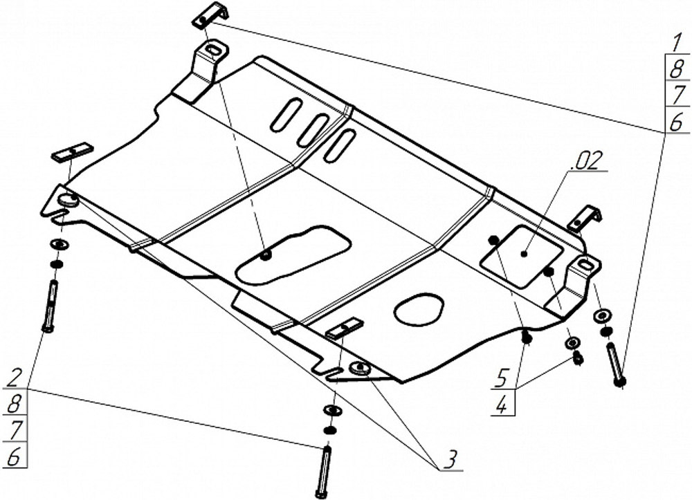 Защита картера двигателя, КПП, Масляного фильтра. 2 мм, Сталь. для Toyota Venza 2008-2012, Motodor.02563