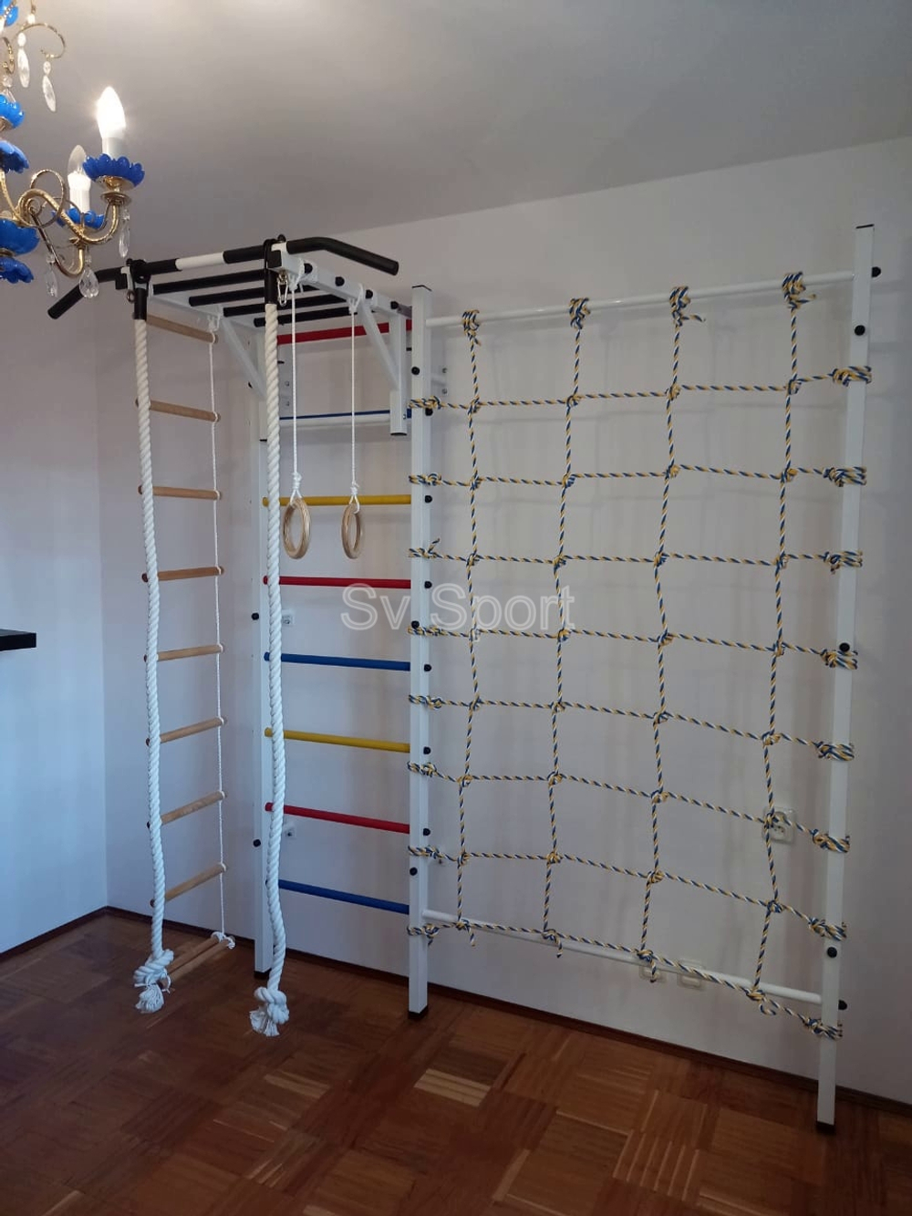 Монтаж шведской стенки Sv Sport с канатным лазом в пеноблочные, газоблочные стены
