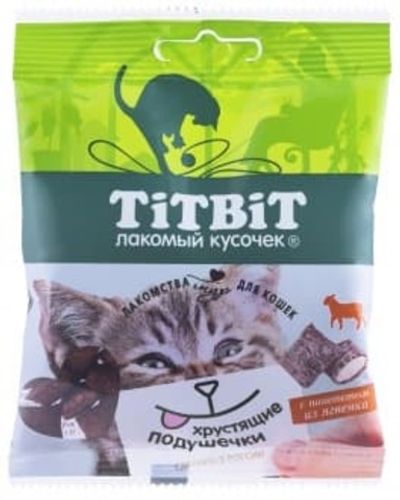 Лакомство для кошек Titbit Хрустящие подушечки с паштетом из ягненка, пакет 30г