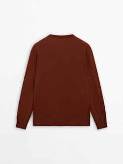 Massimo Dutti Свитер из 100% кашемира с V-образным вырезом, гранатовый