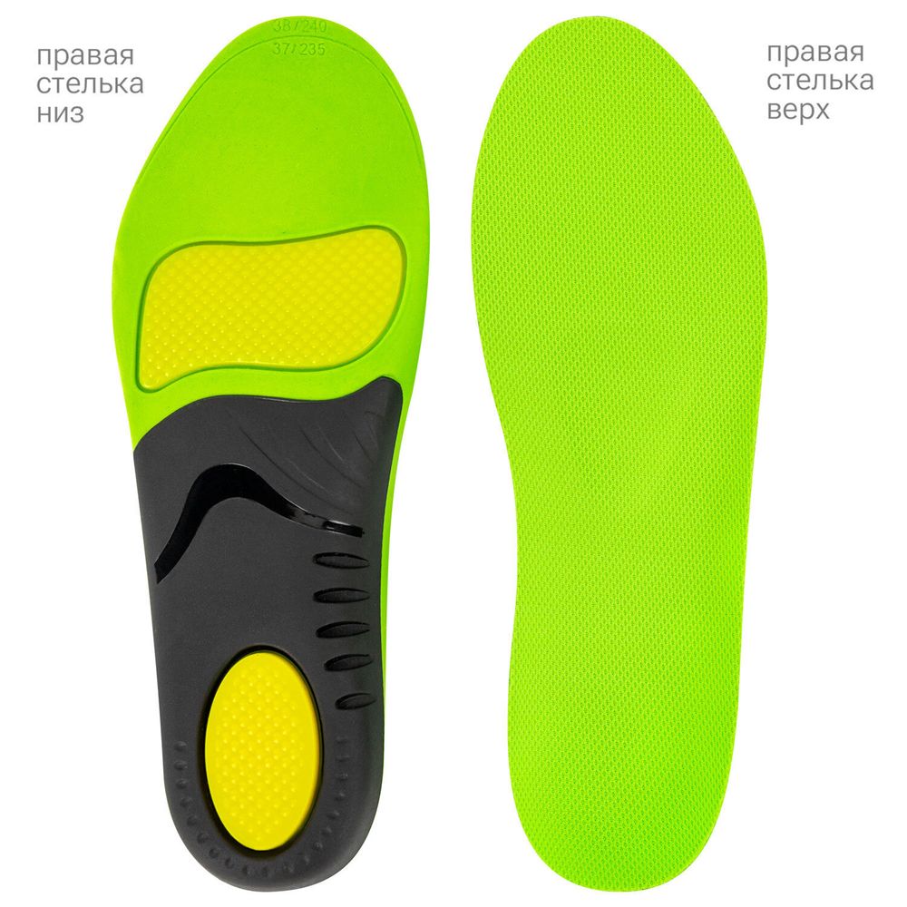 Стельки для кроссовок СПОРТИВНЫЕ КАРКАСНЫЕ, материал PU PRO SPORT, размер RU 36-37 / EU 37-38, с линиями выреза, SHEGRA (ШЕГРА), 700765