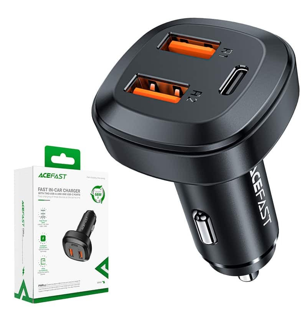 Автомобильный адаптер питания ACEFAST B9 2 USB + USB-C 66W (черный)