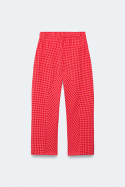 ZARA БРЮКИ CARROT FIT В КЛЕТКУ — LIMITED EDITION, КРАСНЫЙ/КОРАЛЛОВЫЙ