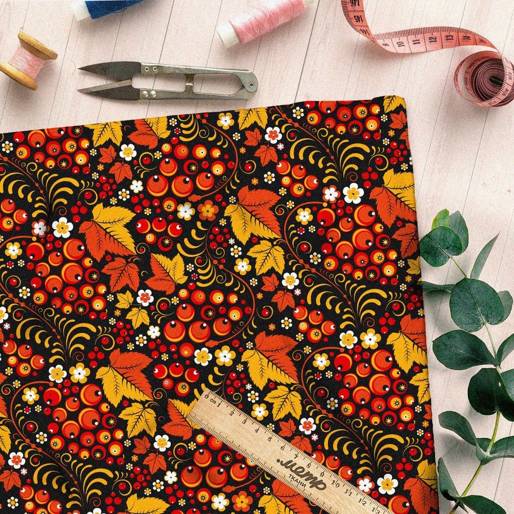 Ткань таффета хохломская расцветка