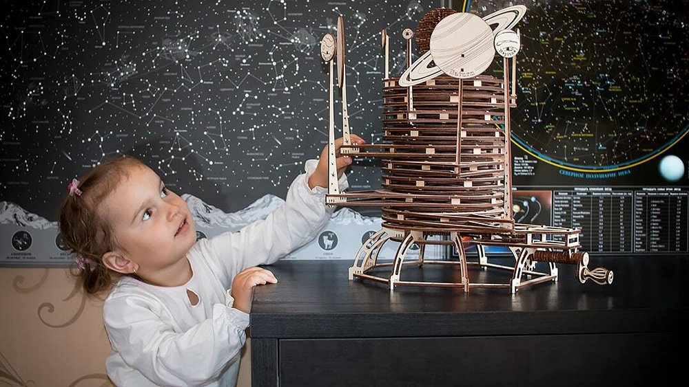 Планетарий  от EWA - деревянный конструктор, 3D пазл, сборная механическая модель, космос, астрономия, строение солнечной системы