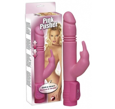 Розовый вибратор с клиторальной стимуляцией Pink Pusher - 27 см. (Цвет: розовый)