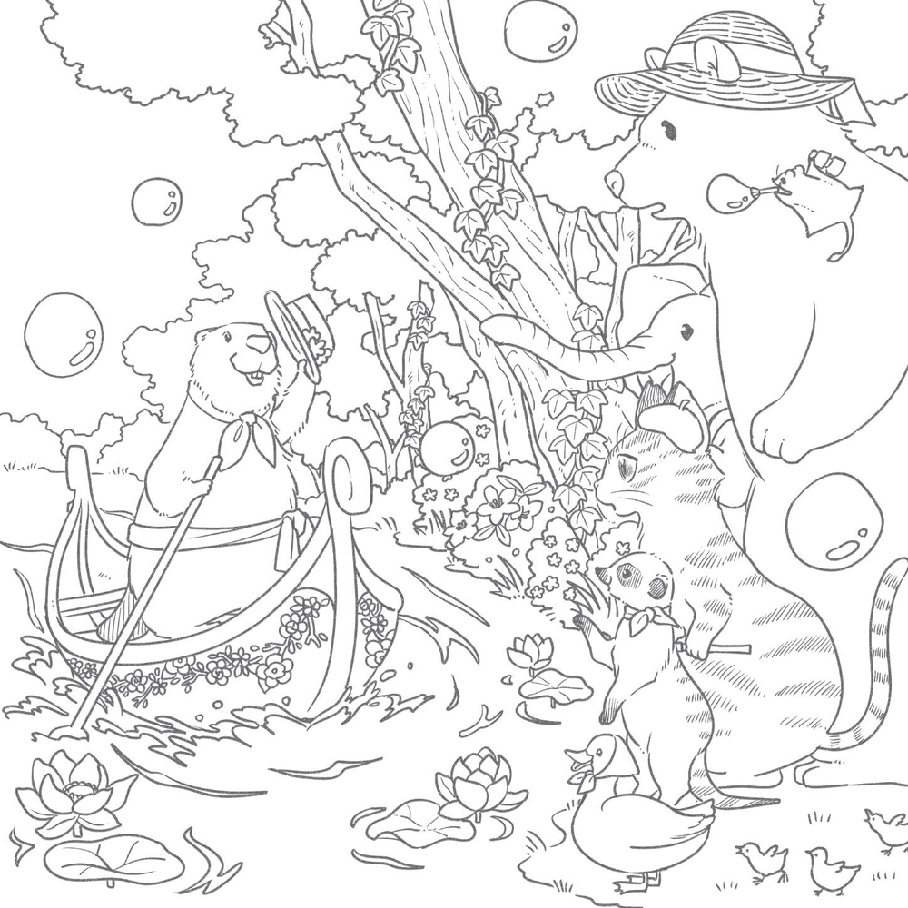 In the forest of a Fairytale full of flowers. Coloring Book