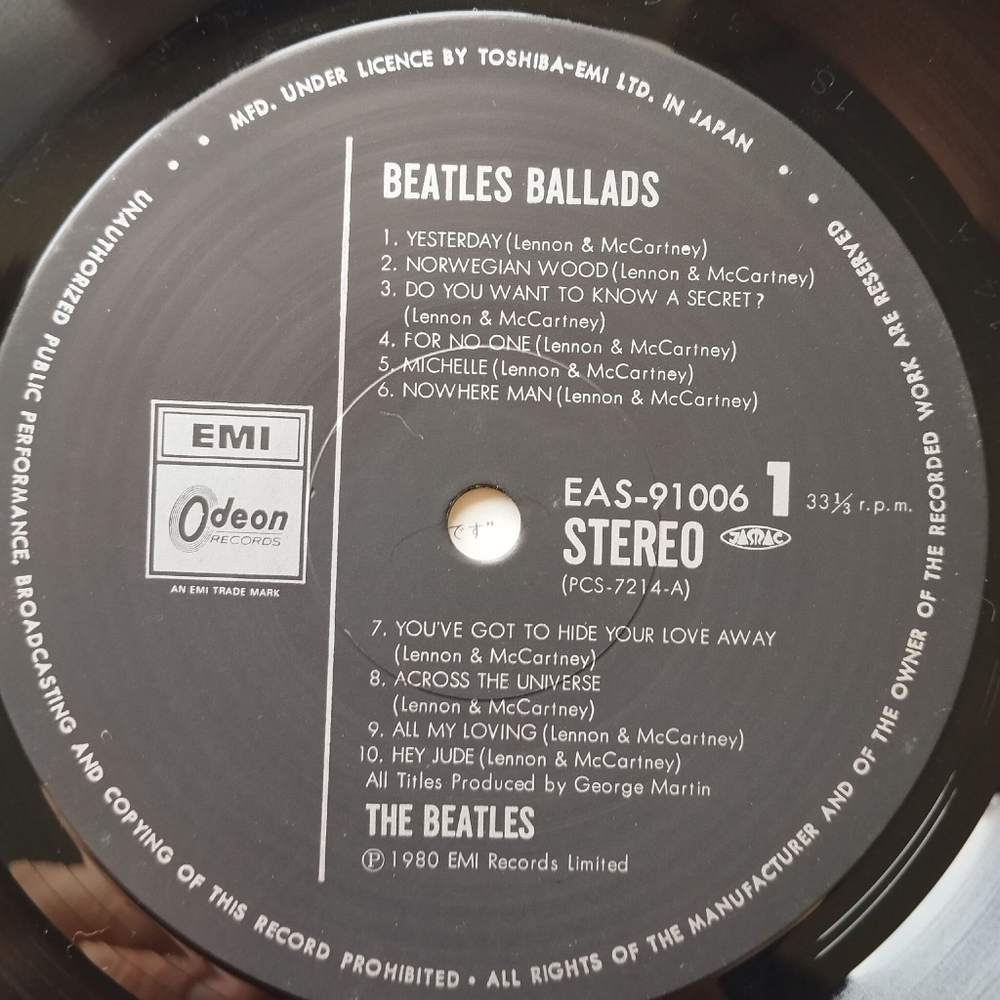 Винтажная виниловая пластинка LP The Beatles Ballads (20 Tracks) (Japan 1980) (Obi) Norwegian Wood