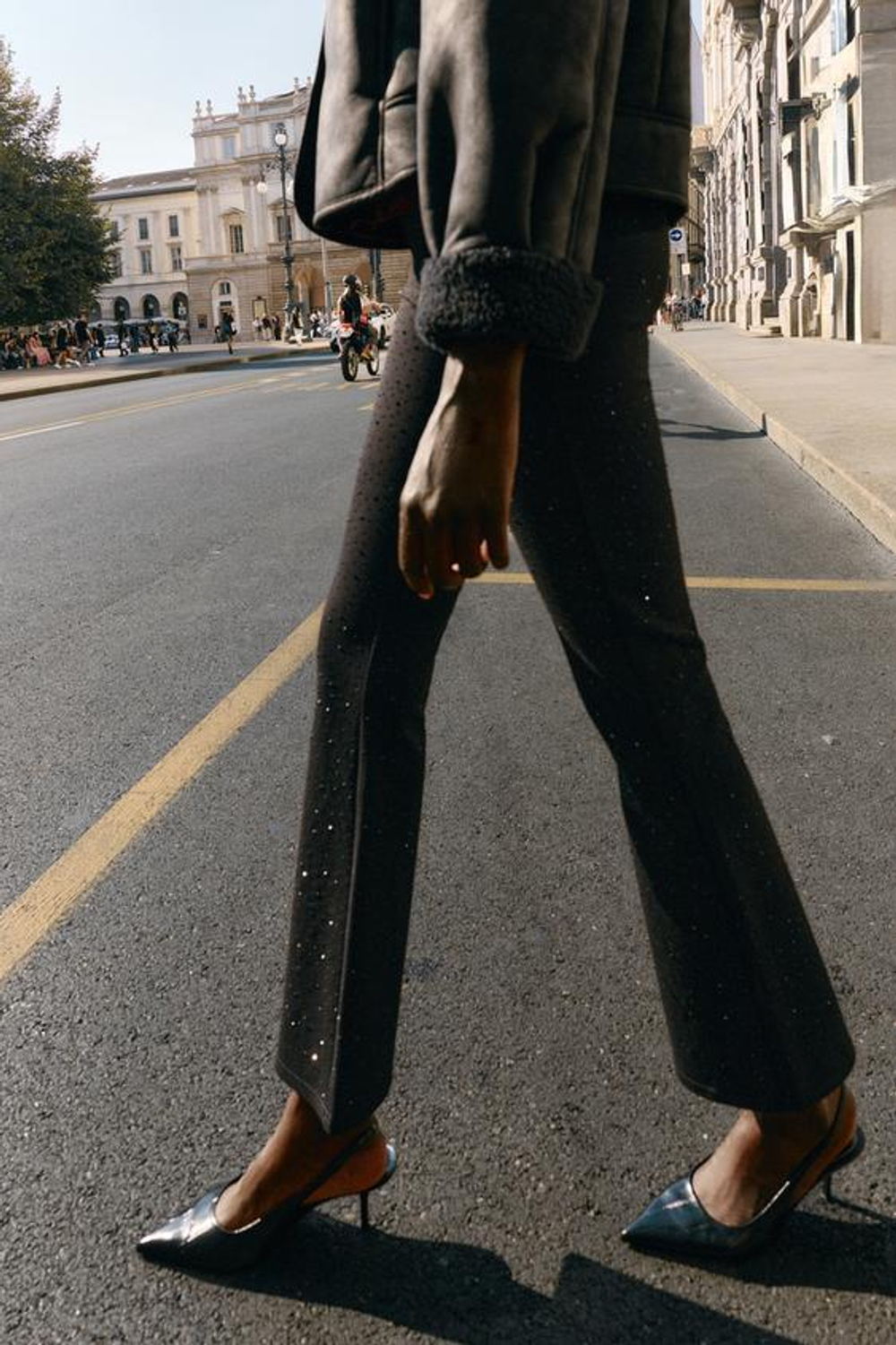 ZARA ЛЕГИНСЫ FLARE С БЛЕСКОМ, ЧЕРНЫЙ