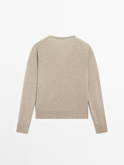 Massimo Dutti Свитер из смесовой шерсти с V-образным вырезом, норка