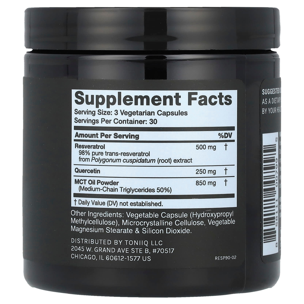 Toniiq, Ресвератрол +, с кверцетином и MCT, 90 капсул