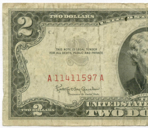 Банкнота США 2 доллара 1963 A 11411597 A. VG-F