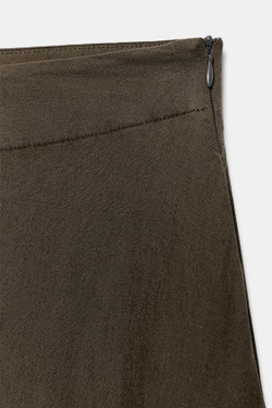 ZARA ЮБКА МИДИ ИЗ СМЕСОВОГО ЛЬНА — ZW COLLECTION, СЕРО-КОРИЧНЕВЫЙ