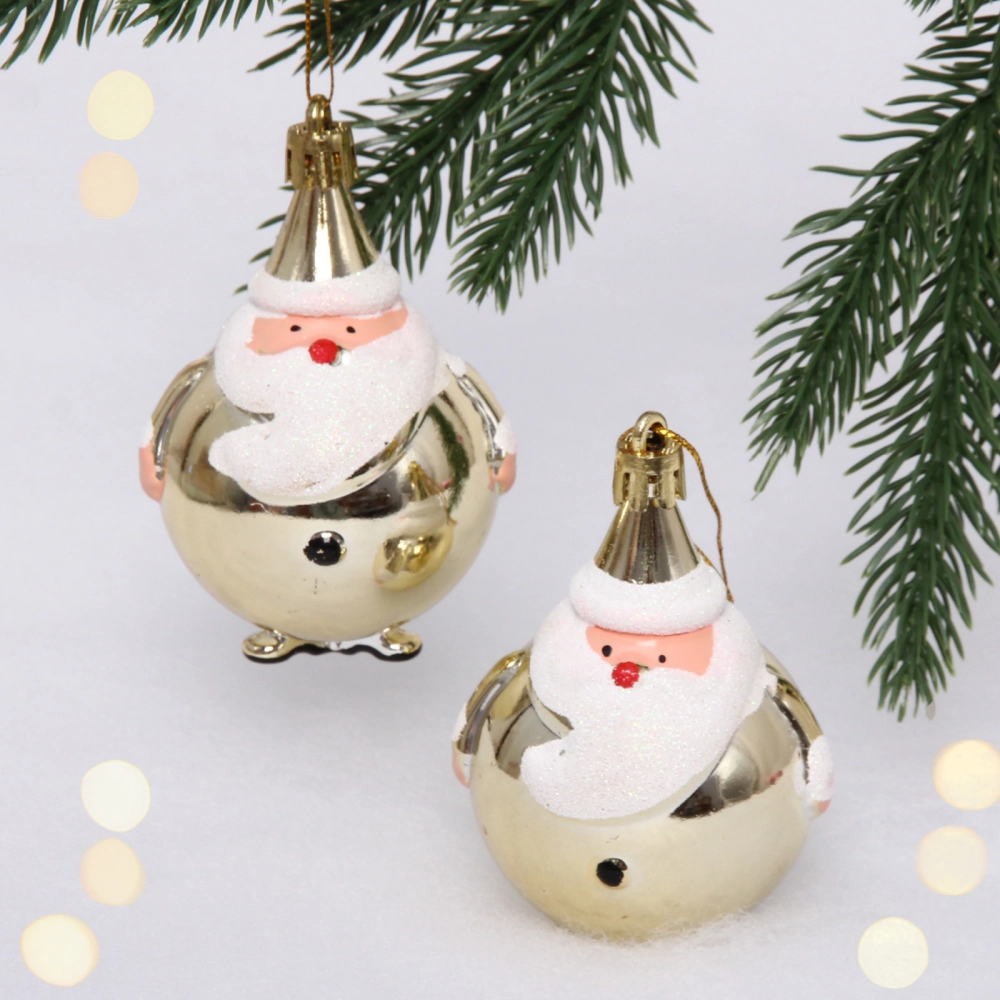 Елочные игрушки «Круглый Дед Мороз» 6 см (набор 2 шт), Золото