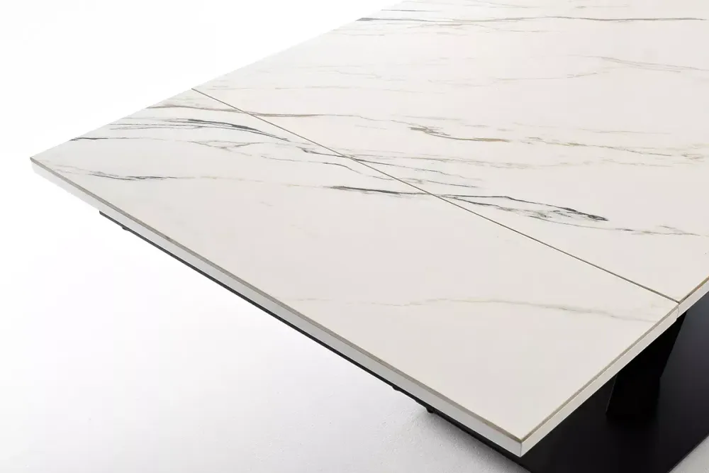 "Юпитер" стол интерьерный раздвижной обеденный из керамики, цвет белый глянцевый