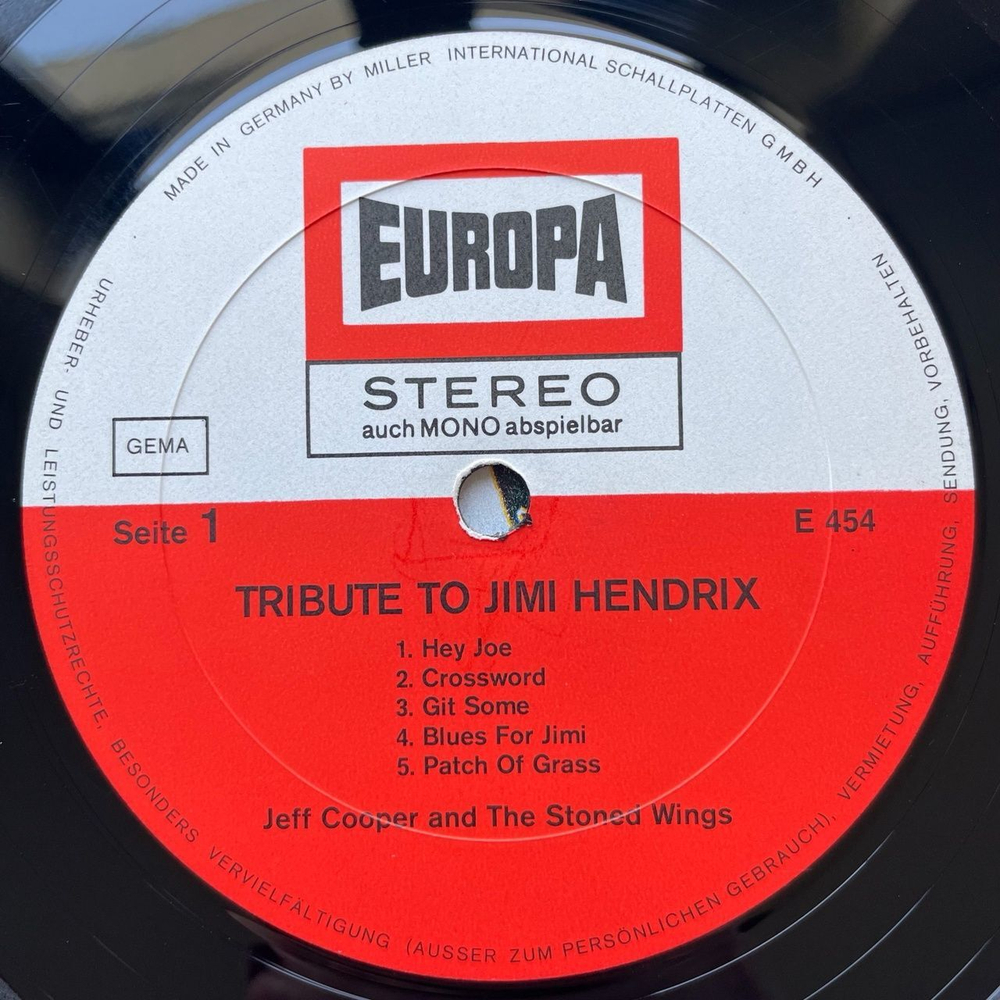 Винтажная виниловая пластинка LP Jeff Cooper And The Stoned Wings Tribute To Jimi Hendrix (Germany 1971)