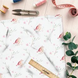 Ткань дюспо акварельные птички и веточки