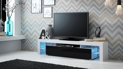 ТВ-тумба 1 Черный 190/ Белый 101 200*35*45 см, Черный, Белый   Фиеста