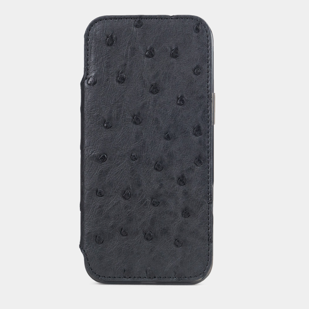 Чехол-книжка кожаная для iPhone 17 Pro, страус черного цвета