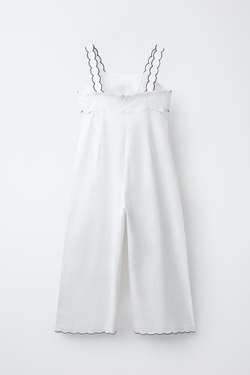 ZARA ДЛИННЫЙ КОМБИНЕЗОН С ВЫШИВКОЙ, ЭКРЮ/ЧЕРНЫЙ