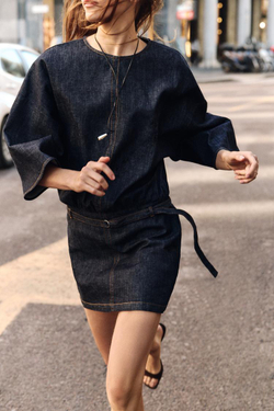 ZARA КОРОТКОЕ ДЖИНСОВОЕ ПЛАТЬЕ Z1975 С РЕМНЕМ, СИНИЙ