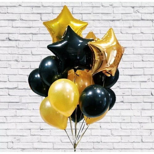 Букет шаров «Три Звезды» в чёрно-золотых цветах