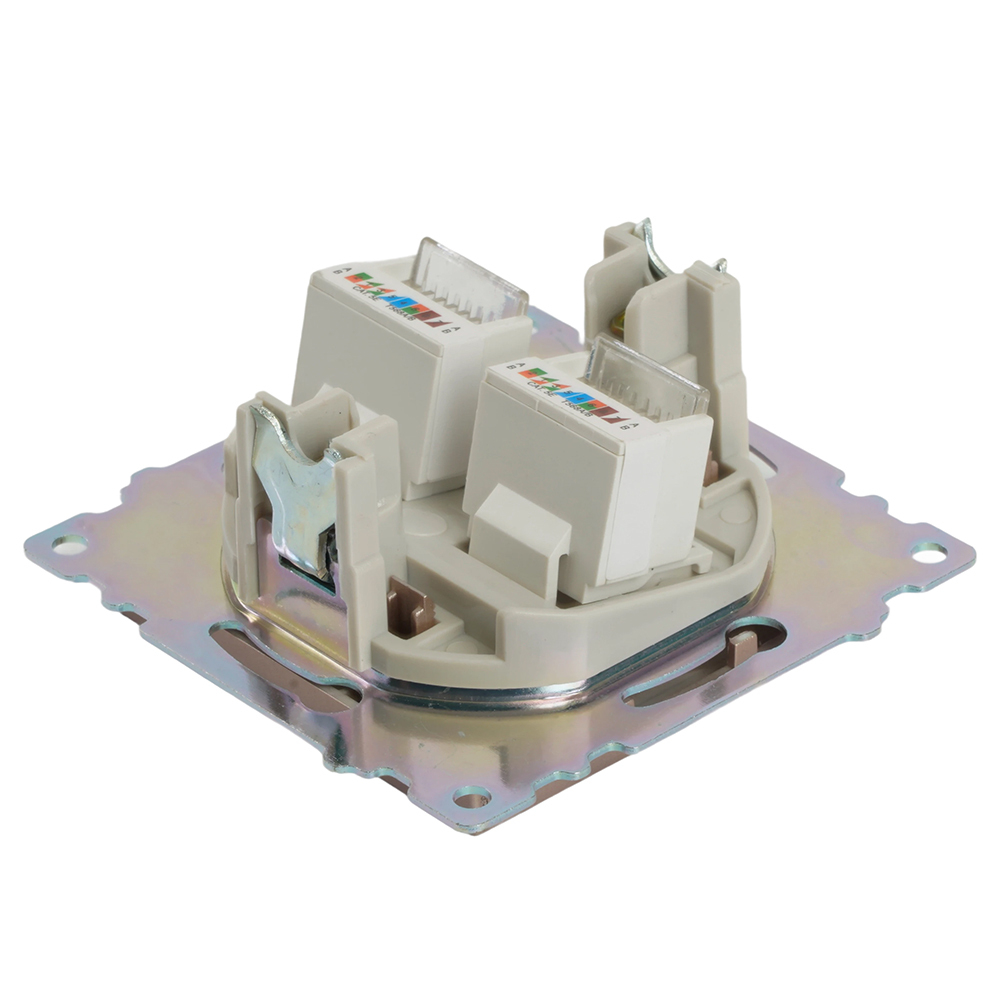 Розетка компьютерная 2-местная RJ-45 (механизм) STEKKER GLS00-7109-02, серия Катрин, шампань 50004