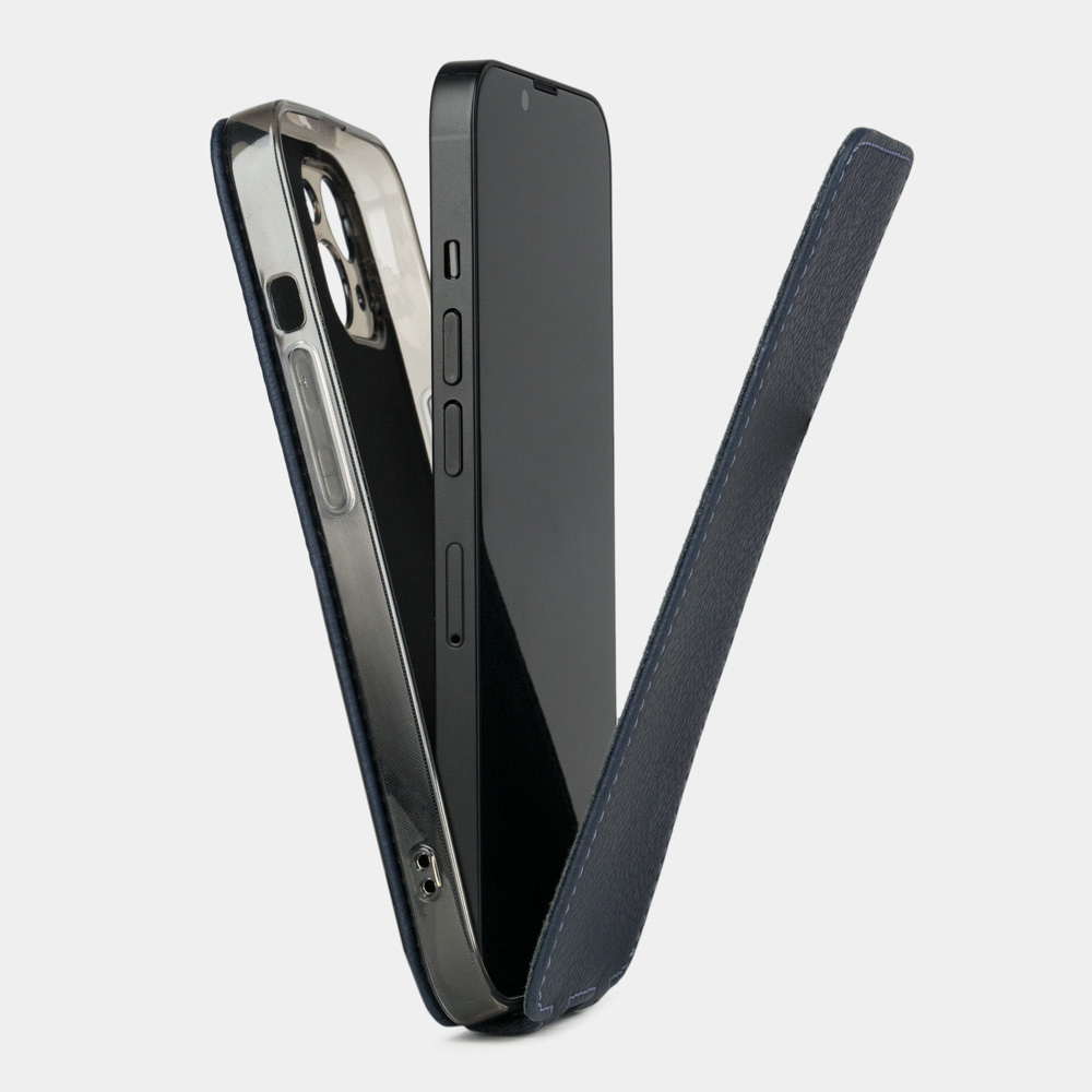 Чехол для iPhone 15 из кожи теленка, синего цвета