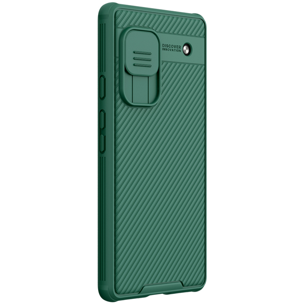 Чехол двухкомпонентный зеленого цвета от Nillkin для Google Pixel 6A, с защитной шторкой для задней камеры, серия CamShield Pro Case