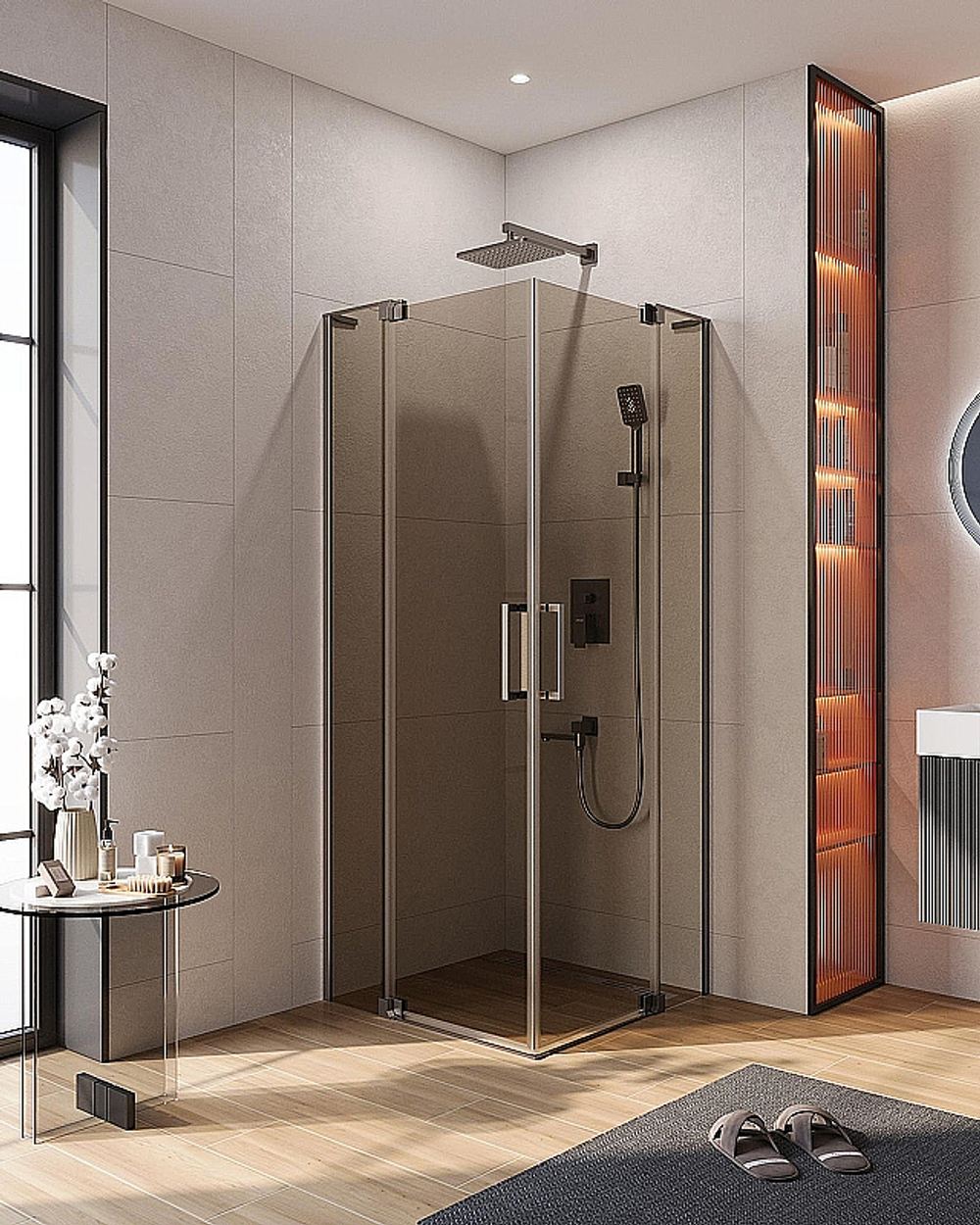 Душевой уголок Cezares Slider 110x110 A-2-100/110-BR-GM стекло бронза/профиль матовая оружейная сталь