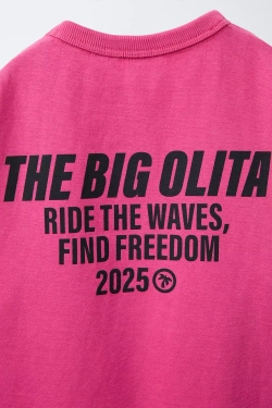 ZARA ФУТБОЛКА С ПРИНТОМ «ЛОГОТИП», ЦВЕТ ФУКСИИ