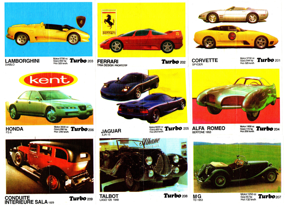 Вкладыши от жвачки Turbo Black - Турбо черные 63 штуки без повторов. Серия 191 - 260. Почти полная серия