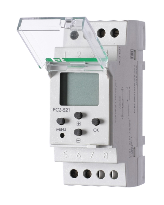 Реле времени PCZ-521 16А 24-264В AC/DC 1 перекл. IP20 1 канал-125 пар включ./выключ. суточн./недел. Циклы