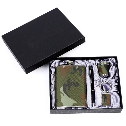 Подарочный набор 5 в 1 «Хаки», фляжка 270 мл, 2 стопки, ручка, брелок, металл, текстиль