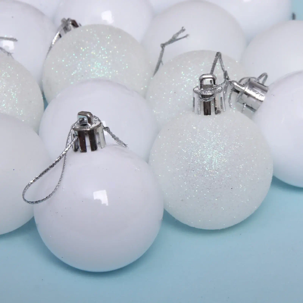 Новогодние шары 5 см (набор 24 шт) «Микс фактур», белый