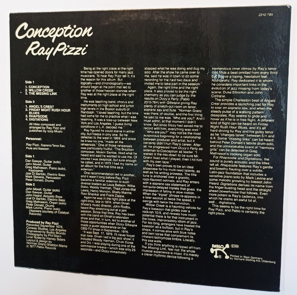 Винтажная виниловая пластинка Ray Pizzi Conception (Germany 1978)