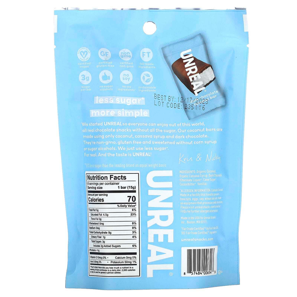 Unreal, Кокосовые батончики из темного шоколада, 120 г (4,2 унции)