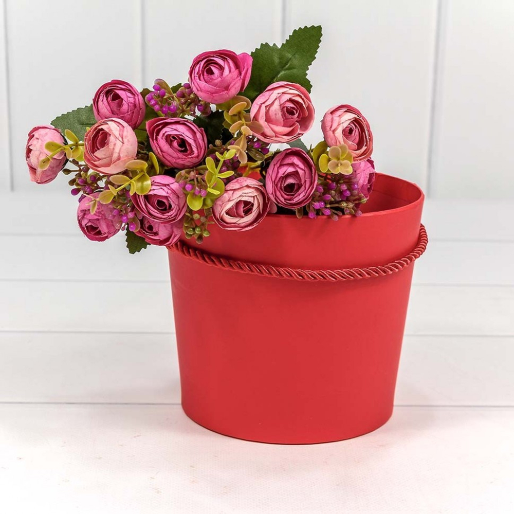 Коробка Ваза для цветов 15х13 см с ручкой (Красный)