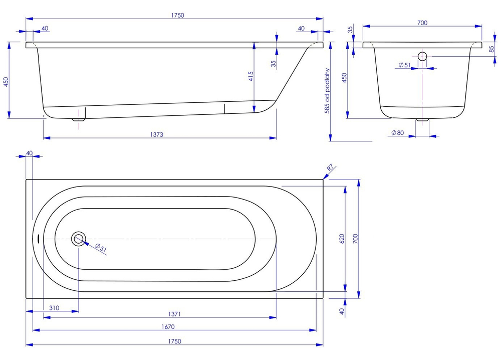 Акриловая ванна Vagnerplast KASANDRA 175x70