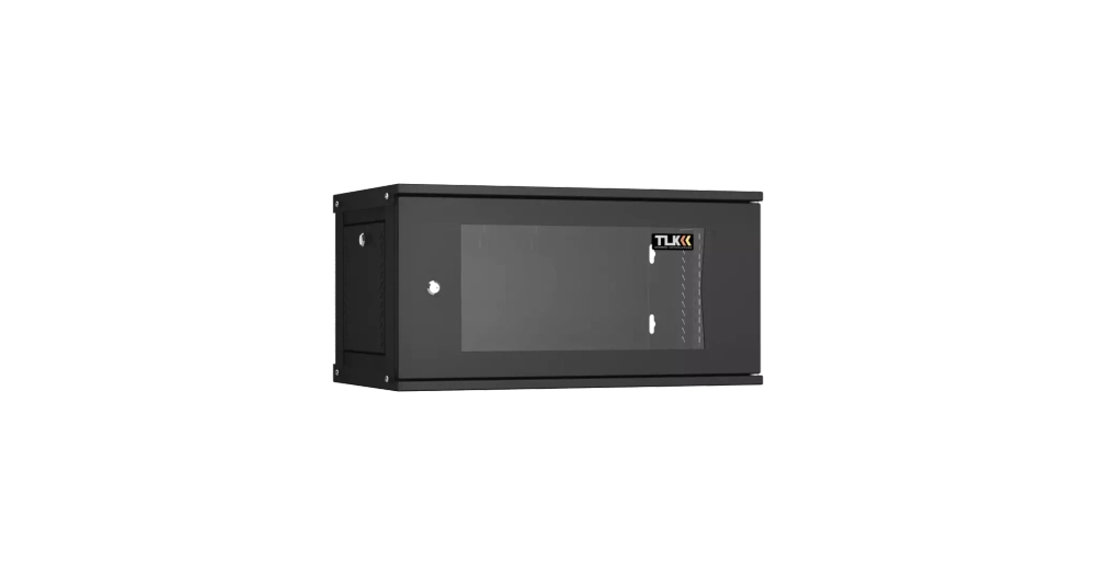 Шкаф настенный 6U, Ш600хГ350, 6U, Ш600хГ350, стеклянная дверь, цельнометаллические стенки, черный
