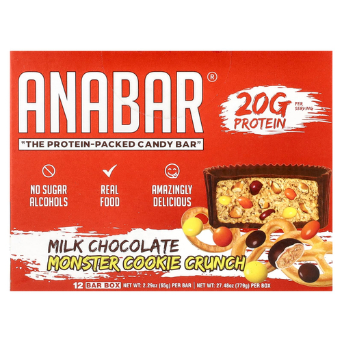 The Anabar, The Protein-Packed Candy Bar, хрустящее печенье Monster из молочного шоколада, 12 батончиков, 65 г (2,29 унции)