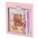 Блокнот в футляре, 19,5 см * 22,5 см, гребень, Alingar, ламинация, эффект 3D, ручка, замочек, клетка, 45 л., "Мишка", персиковый