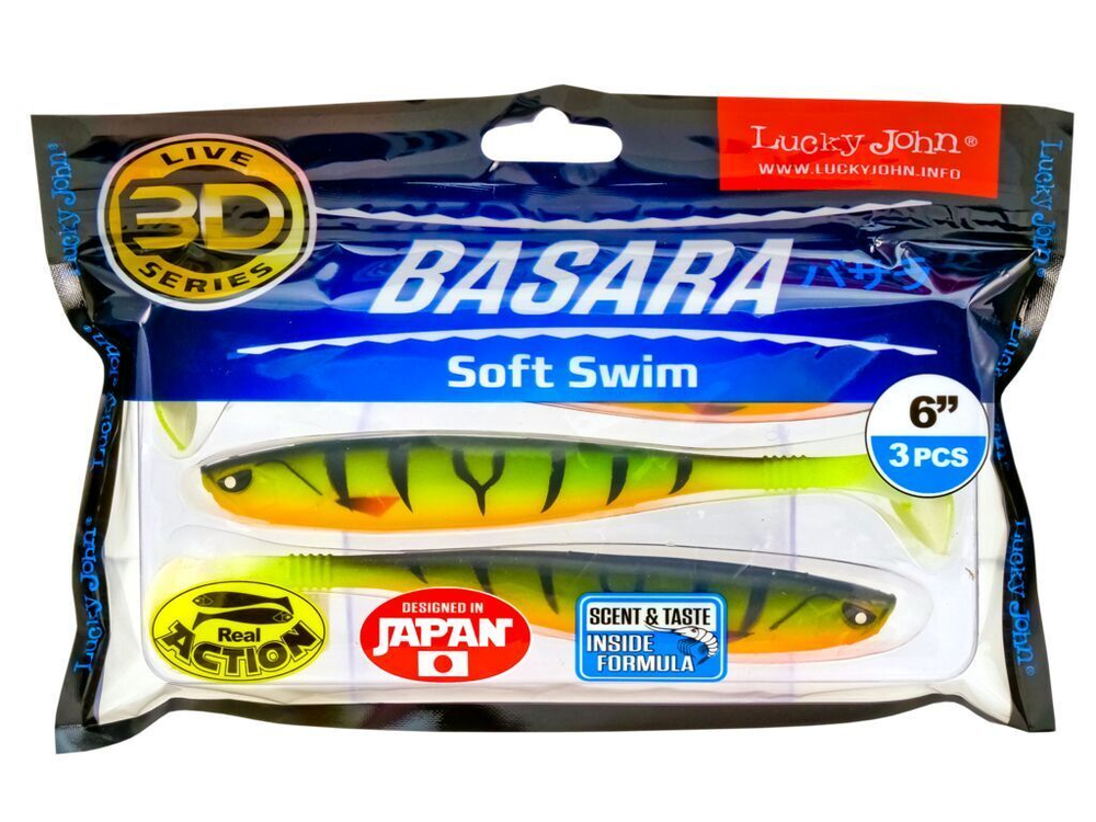 Виброхвост LUCKY JOHN Basara Soft Swim 3D, 6.0in (152 мм), цвет PG13, 3 шт.