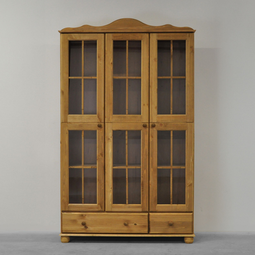 Шкаф с витриной Бритта трехдверная, бейц