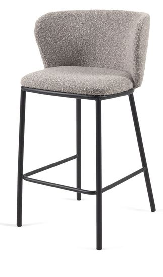 Полубарный стул Ciselia из серой ткани букле и черного металла 65 см