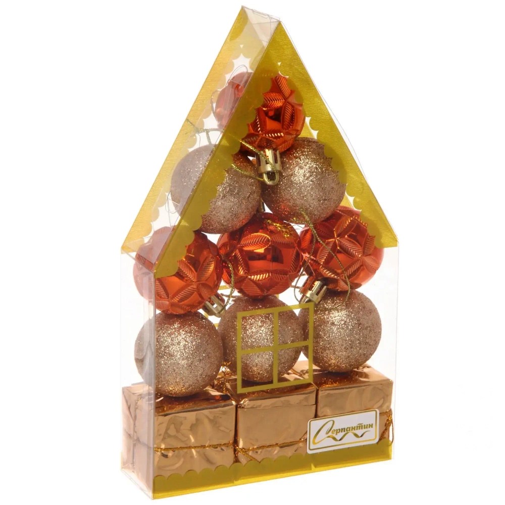 Набор украшений «Новогоднее изобилие» 4 см (набор 12 шт), Янтарь, шампань