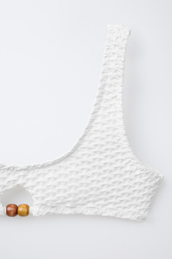 ZARA КОМПЛЕКТ БИКИНИ ИЗ РЕЛЬЕФНОЙ ТКАНИ С БУСИНАМИ, БЕЛЫЙ